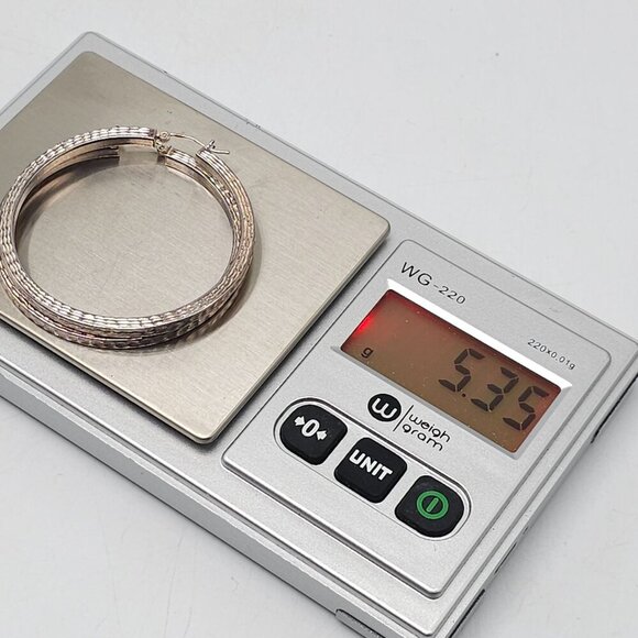 Sterling Silver Textured Hoop Earrings 2" Diameter - Picture 4 of 5